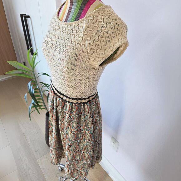 Anthropologie Weston Arcata Feather Print Crochet Dress Size XS - Picture 7 of 9